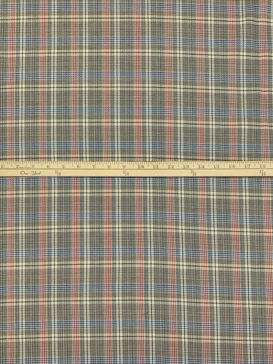 Cream/Sea Blue/Multi Cotton/Lycra Textured Plaid Stretch Suiting - NY Designer - 60W