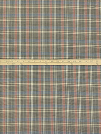 Cream/Sea Blue/Multi Cotton/Lycra Textured Plaid Stretch Suiting - NY Designer - 60W