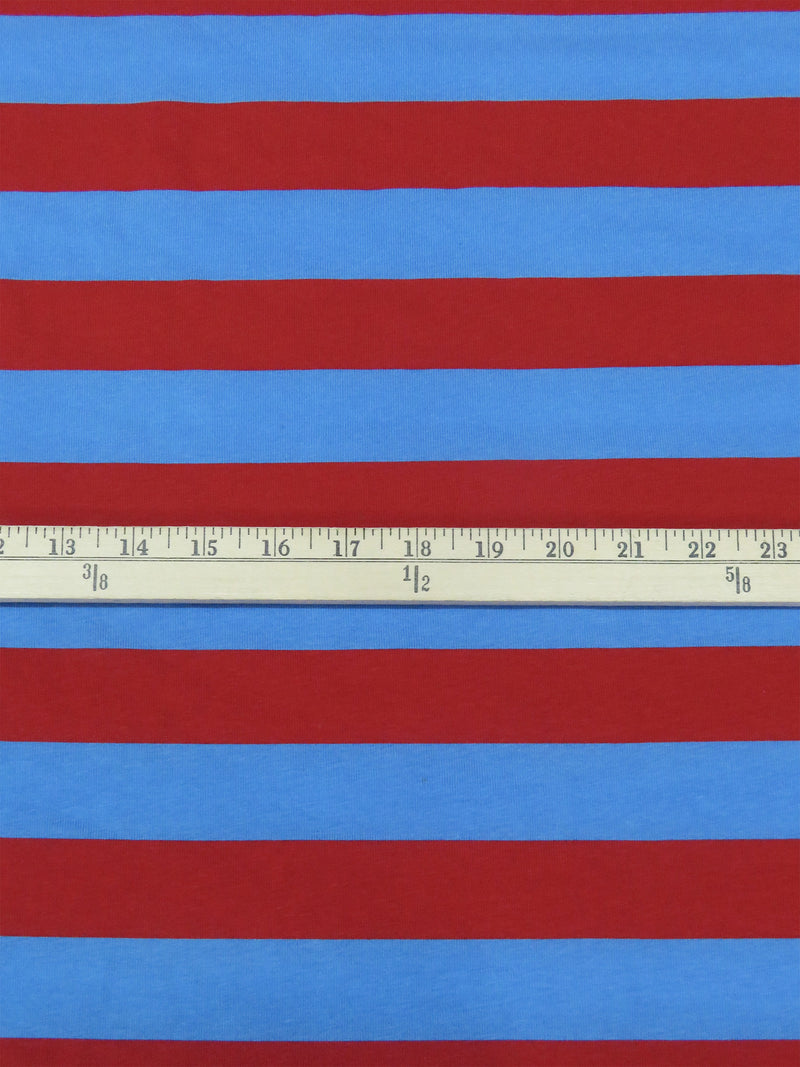 Crimson/Dark Cornflower Cotton/Lycra Horizontal Stripe Print Jersey Knit 60W