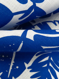 Cobalt Blue/White Cotton/Lycra Tropical Leaves Print Slubbed Voile 54W