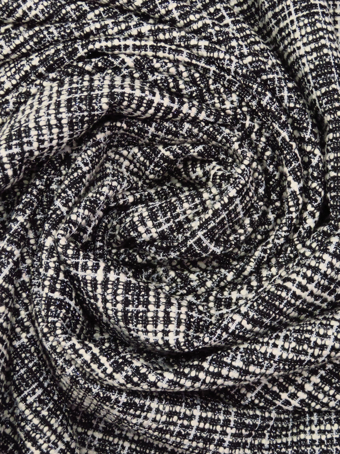 Black/Off-White/Silver Polyester/Metallic/Lycra Novelty Weave Boucle Sweater Knit 63W