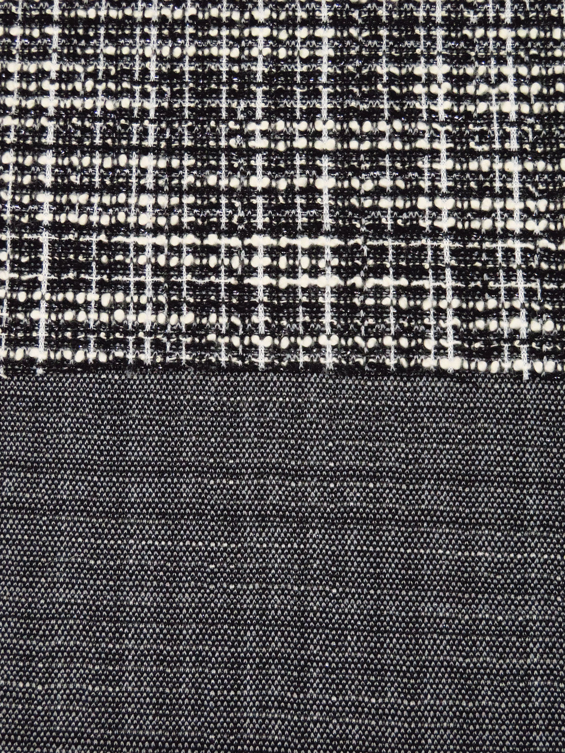 Black/Off-White/Silver Polyester/Metallic/Lycra Novelty Weave Boucle Sweater Knit 63W