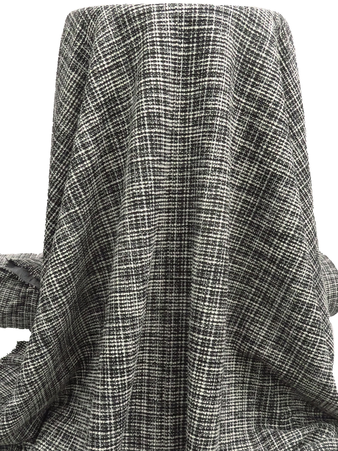 Black/Off-White/Silver Polyester/Metallic/Lycra Novelty Weave Boucle Sweater Knit 63W