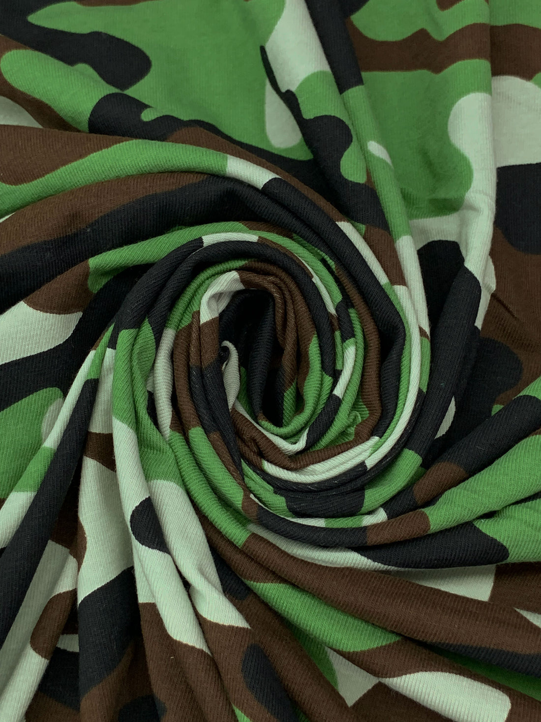 Fern Green/Royal Brown/Black/Pale Cool Sage Cotton/Lycra Camouflage Print Jersey Knit 60W