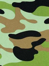 Palm Green/Black/Soft Laurel Green/Latte Brown Cotton/Lycra Camouflage Print Jersey Knit 60W