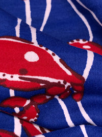 Dark Powder Blue/Crimson Red/White Cotton/Polyester Crab Print Jersey Knit 62W