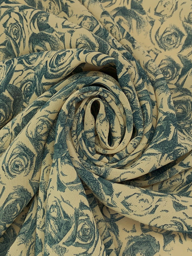 Pale Oak/Slate Gray 100% Rayon Floral Print Georgette 50W