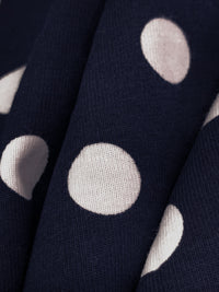 Dark Navy/White Cotton/Lycra Polka Dot Print Jersey Knit 60W