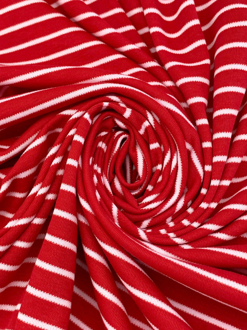 Crimson Red/White Cotton/Polyester Horizontal Stripe Interlock Knit 62W