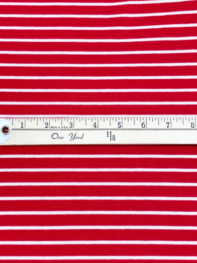 Crimson Red/White Cotton/Polyester Horizontal Stripe Interlock Knit 62W