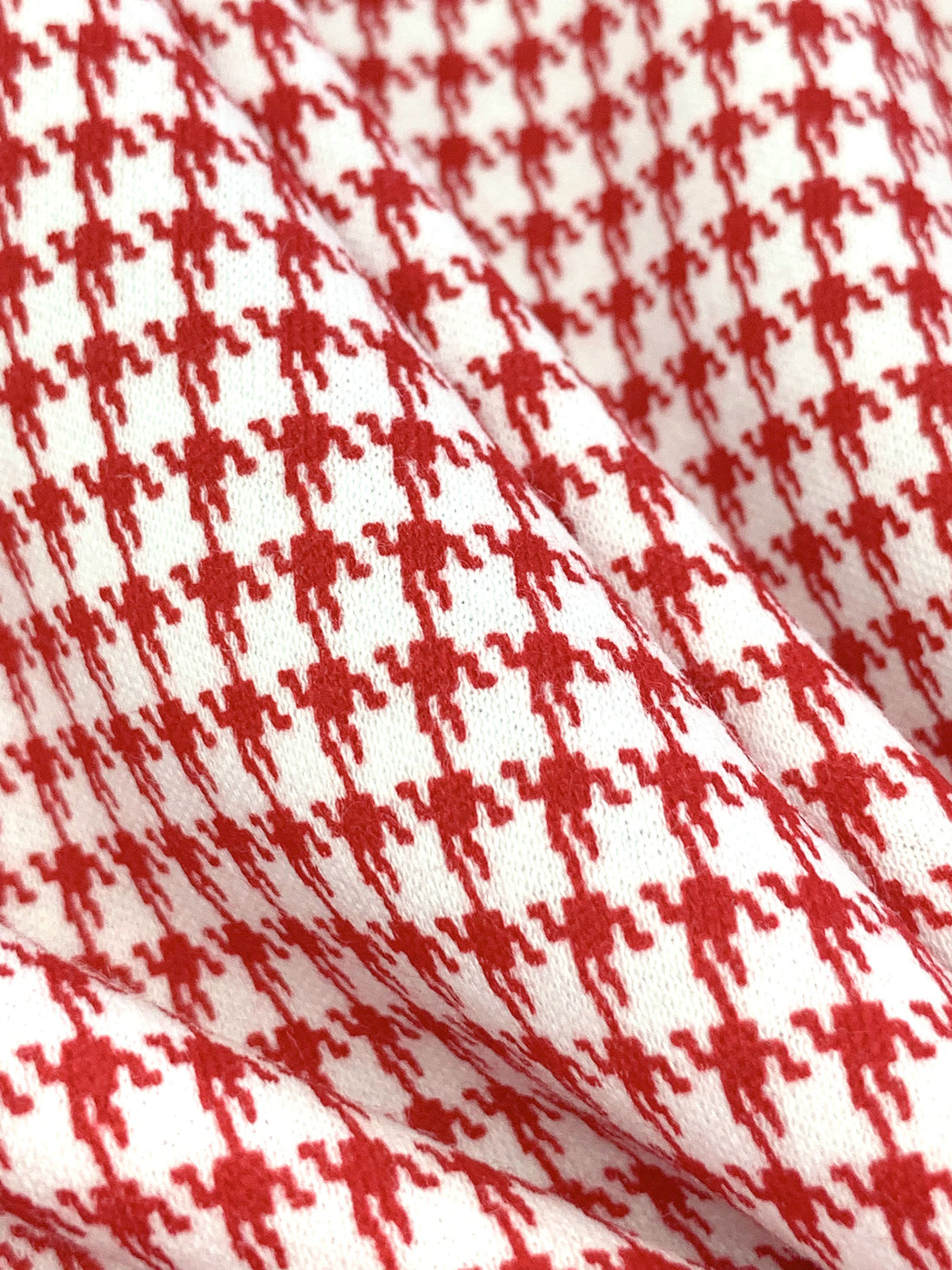 Venetian Red/White Cotton/Polyester Mini Houndstooth Print Interlock Knit 50W