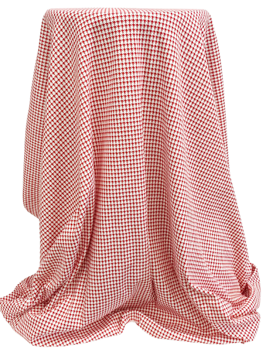 Venetian Red/White Cotton/Polyester Mini Houndstooth Print Interlock Knit 50W