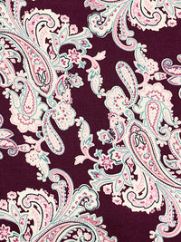 Old Mauve/Off-White/Fuchsia Rose Polyester/Lycra Stylized Paisley Print Double Brushed Knit - NY Designer - 58W