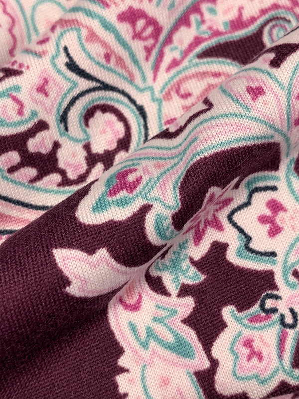 Old Mauve/Off-White/Fuchsia Rose Polyester/Lycra Stylized Paisley Print Double Brushed Knit - NY Designer - 58W