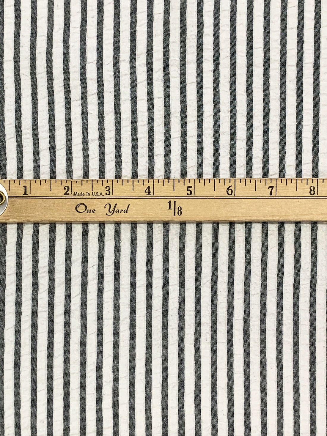 White/Deepest Charcoal Gray 100% Cotton Vertical Stripe Weave Seersucker 54W