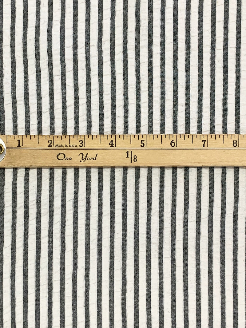White/Deepest Charcoal Gray 100% Cotton Vertical Stripe Weave Seersucker 54W