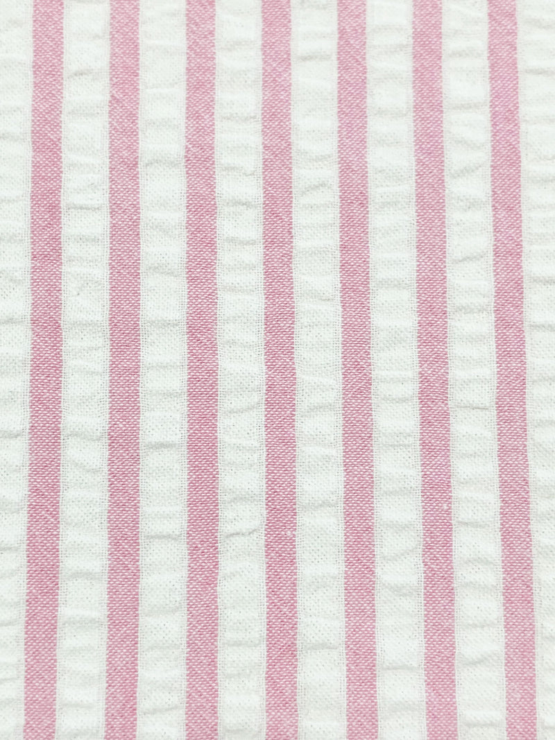White/Cameo Pink 100% Cotton Vertical Stripe Weave Seersucker 56W
