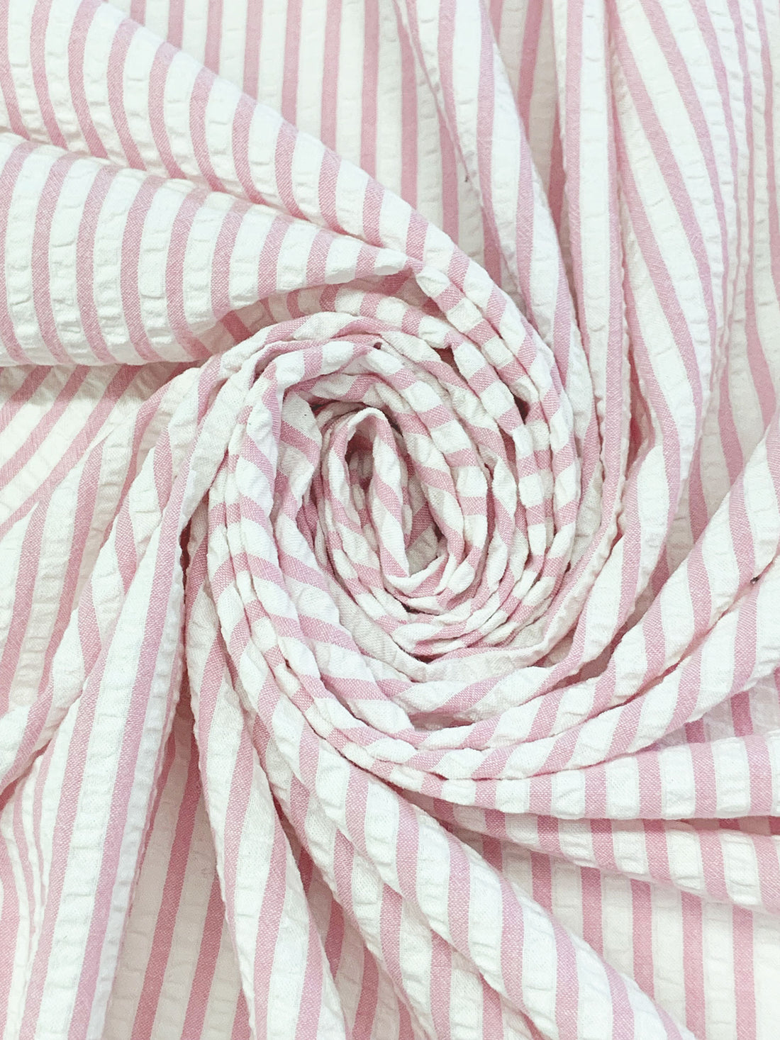 White/Cameo Pink 100% Cotton Vertical Stripe Weave Seersucker 56W