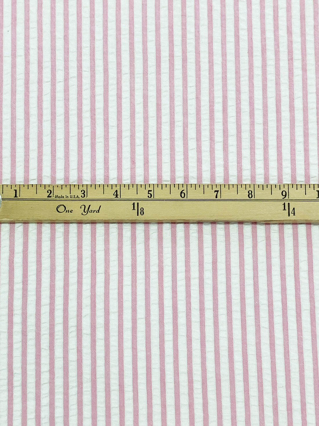 White/Cameo Pink 100% Cotton Vertical Stripe Weave Seersucker 56W