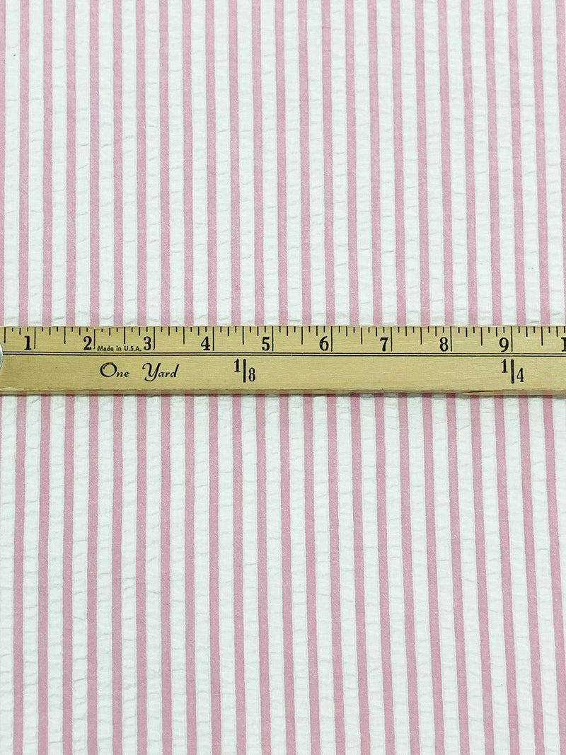 White/Cameo Pink 100% Cotton Vertical Stripe Weave Seersucker 56W