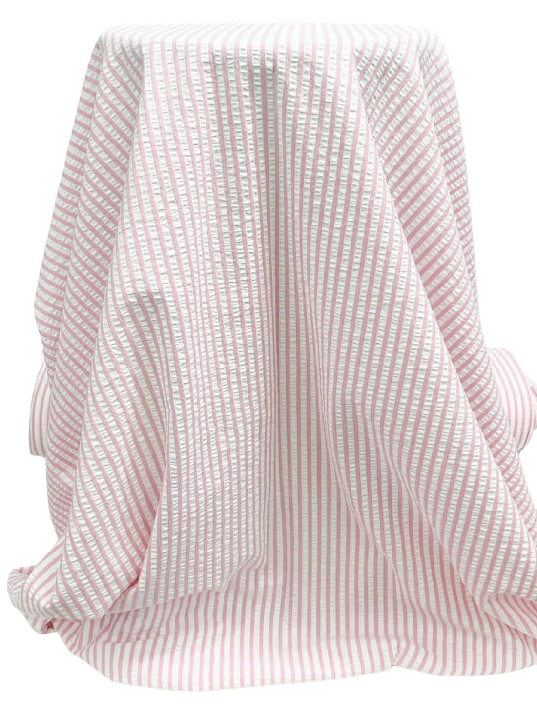 White/Cameo Pink 100% Cotton Vertical Stripe Weave Seersucker 56W
