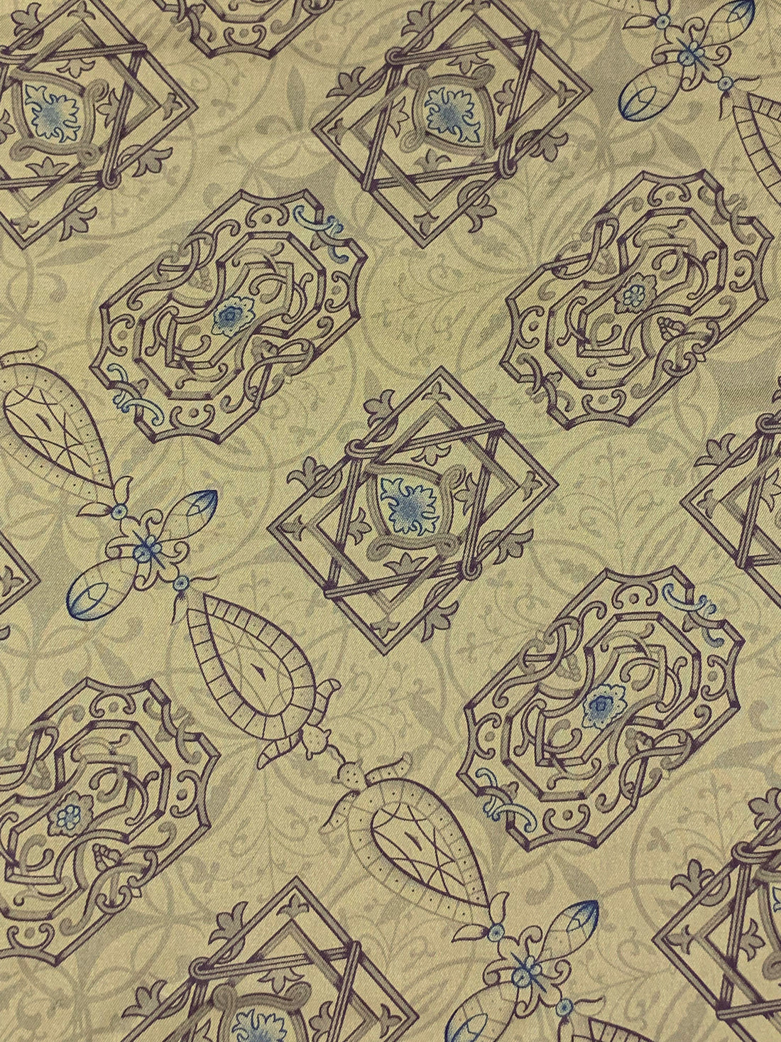 Polished Brass/Dark Mauve/Multi 100% Silk Diagonal Medallion Print Twill - Johnny Was - 45W