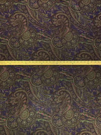 Coffee/Royal Purple/Dark Olive Green 100% Rayon Ornate Paisley Scrolls Print Georgette 54W
