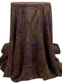 Coffee/Royal Purple/Dark Olive Green 100% Rayon Ornate Paisley Scrolls Print Georgette 54W