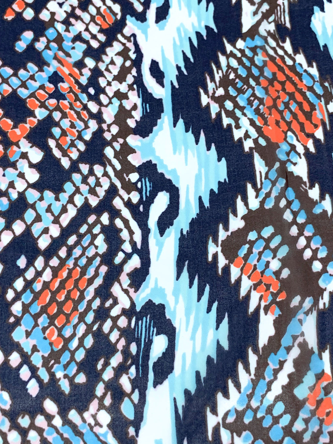 Navy/Burnt Sienna/Blizzard Blue/Multi 100% Polyester Abstract Animal-Look Print Chiffon - Imported From Italy - 55W
