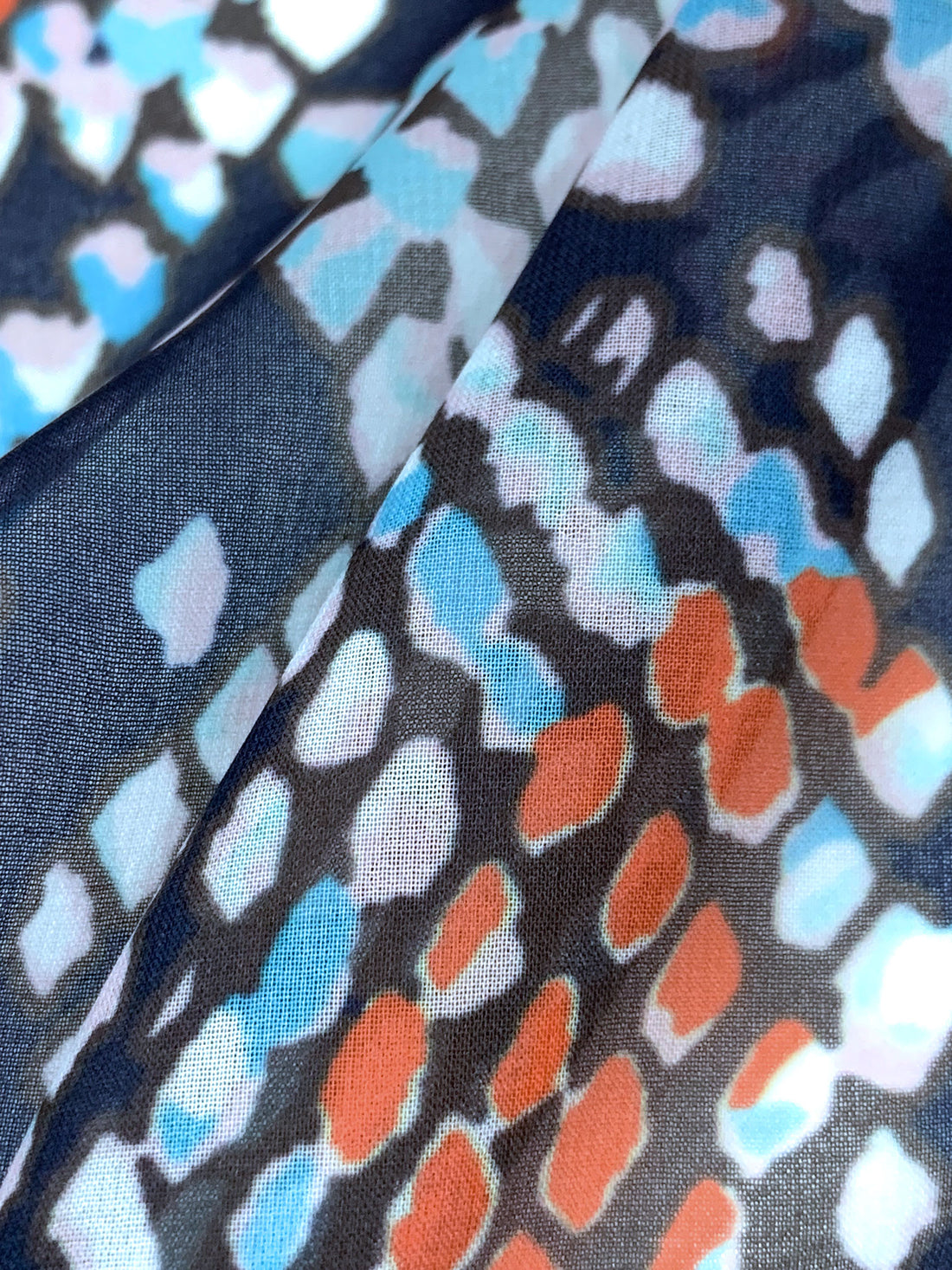 Navy/Burnt Sienna/Blizzard Blue/Multi 100% Polyester Abstract Animal-Look Print Chiffon - Imported From Italy - 55W