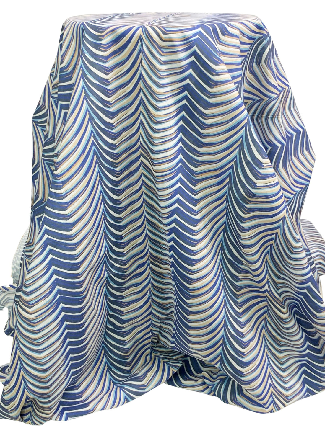 Dark Blue/Light Steel Blue/White 100% Cotton Abstract Print Voile - Imported From Italy - 56W