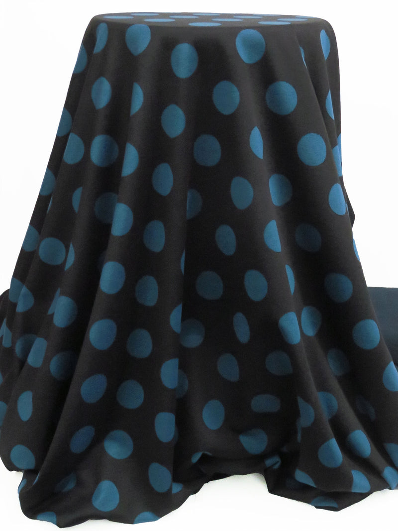 Black/Dark Pacific Blue Polyester/Rayon/Spandex Polka Dot Jacquard Double Knit - NY Designer 57W