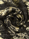 Black/Gold Polyester/Metallic/Lycra Floral Foil Print Pleated Sheer Knit - NY Designer - 54W