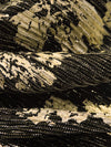 Black/Gold Polyester/Metallic/Lycra Floral Foil Print Pleated Sheer Knit - NY Designer - 54W
