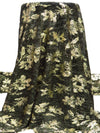 Black/Gold Polyester/Metallic/Lycra Floral Foil Print Pleated Sheer Knit - NY Designer - 54W