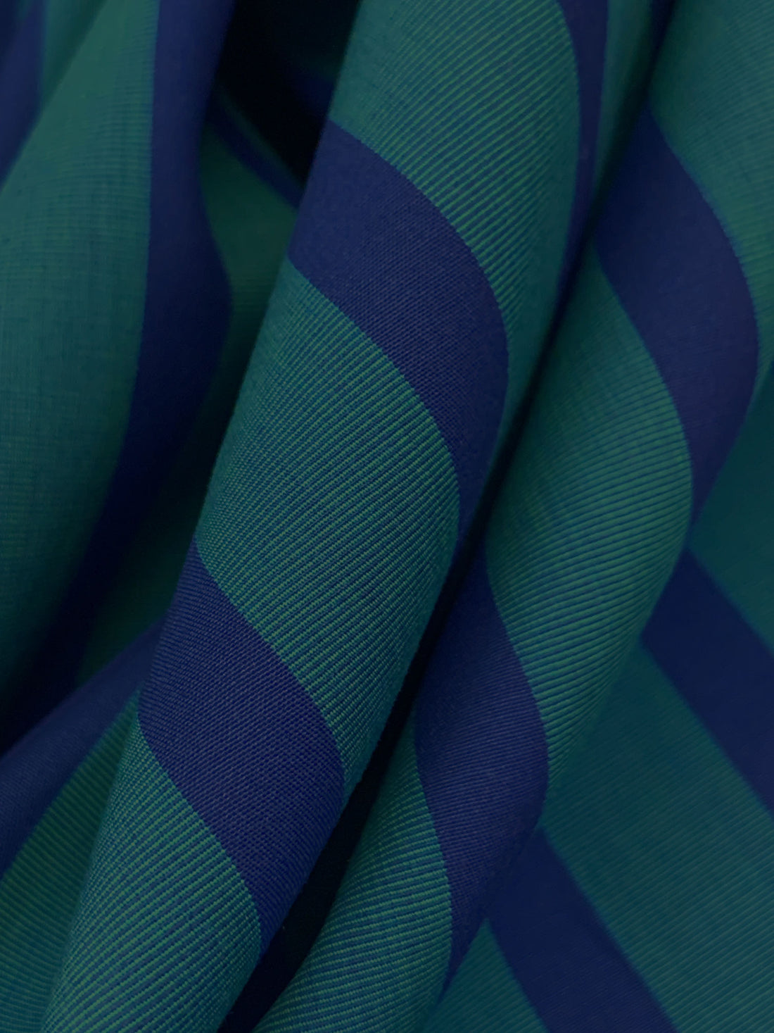 Indigo Blue/Peacock Teal 100% Cotton Vertical Yarn-Dyed Stripe Shirting - NY Designer - 58W