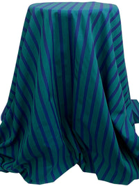 Indigo Blue/Peacock Teal 100% Cotton Vertical Yarn-Dyed Stripe Shirting - NY Designer - 58W