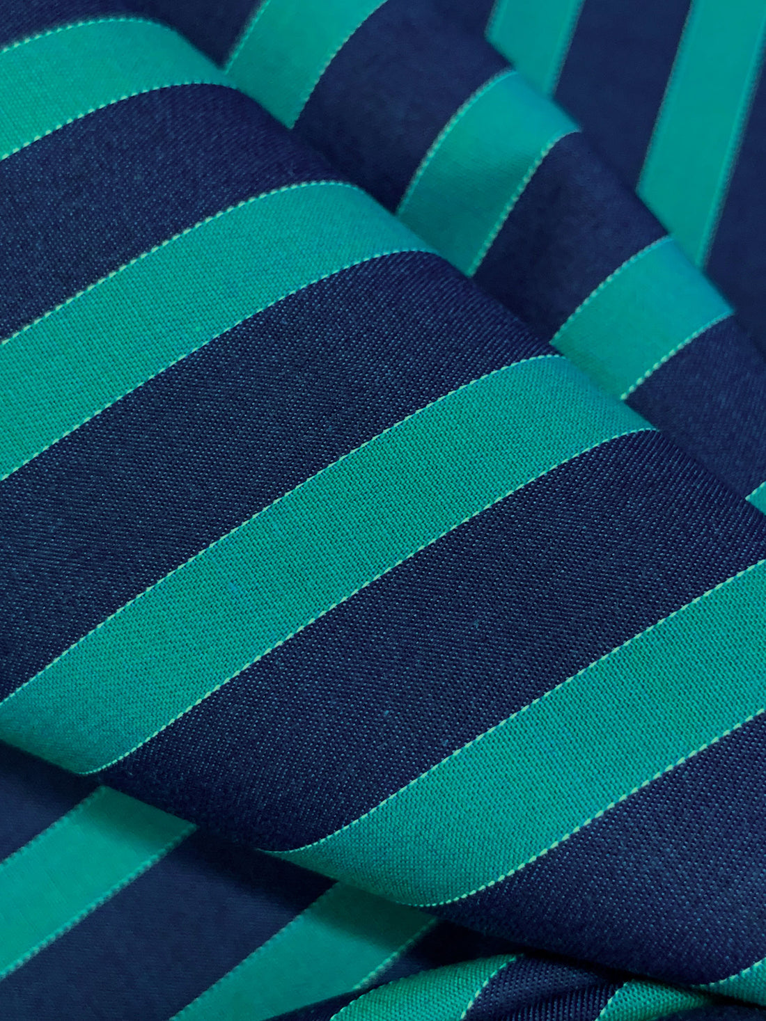 Prussian Blue/Teal 100% Cotton Vertical Yarn-Dyed Stripe Shirting - NY Designer - 58W
