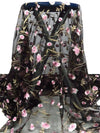 Bubblegum Pink/Black/Baby Bok Choy/Multi 100% Nylon Double Border Scalloped Embroidered Floral Netting - NY Designer - 56W