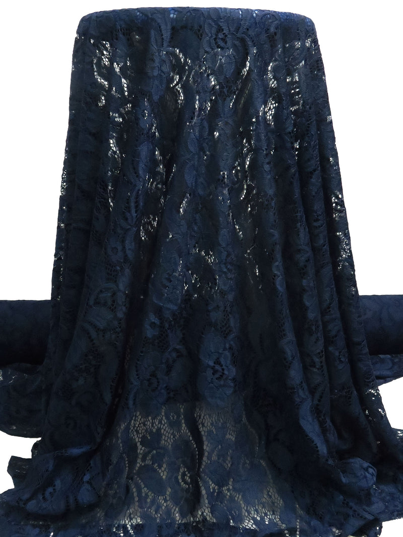 Dark Navy Polyester/Lycra Floral Stretch Lace - NY Designer - 54W