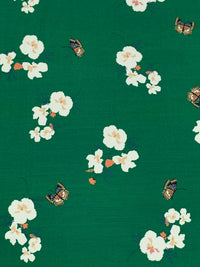 Deep Green/Raw Sienna/White/Multi 100% Rayon Butterfly Floral Print Crepe de Chine - NY Designer - 57W