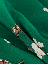 Deep Green/Raw Sienna/White/Multi 100% Rayon Butterfly Floral Print Crepe de Chine - NY Designer - 57W