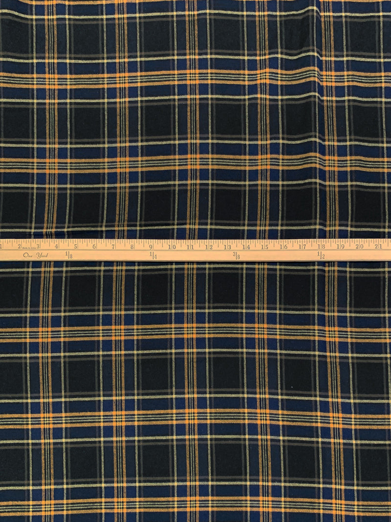 Black/Navy Blue/Goldenrod/Multi 100% Cotton Plaid Flannel - NY Designer - 44W