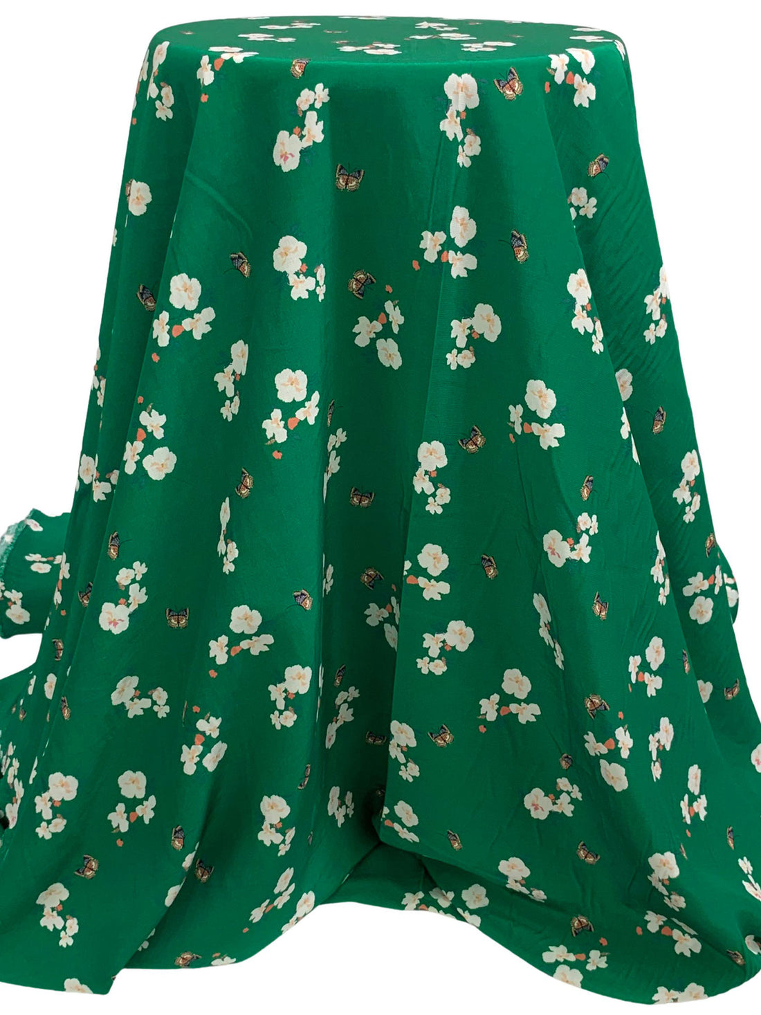 Deep Green/Raw Sienna/White/Multi 100% Rayon Butterfly Floral Print Crepe de Chine - NY Designer - 57W