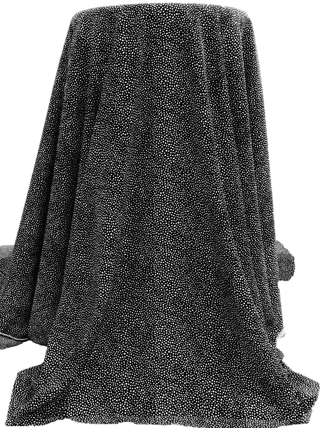 Black/White 100% Polyester Scattered Abstract Dot Print Peachskin Blouse Weight Woven - Imported From Italy - 58W