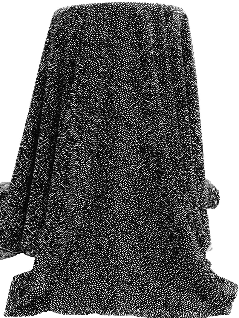 Black/White 100% Polyester Scattered Abstract Dot Print Peachskin Blouse Weight Woven - Imported From Italy - 58W