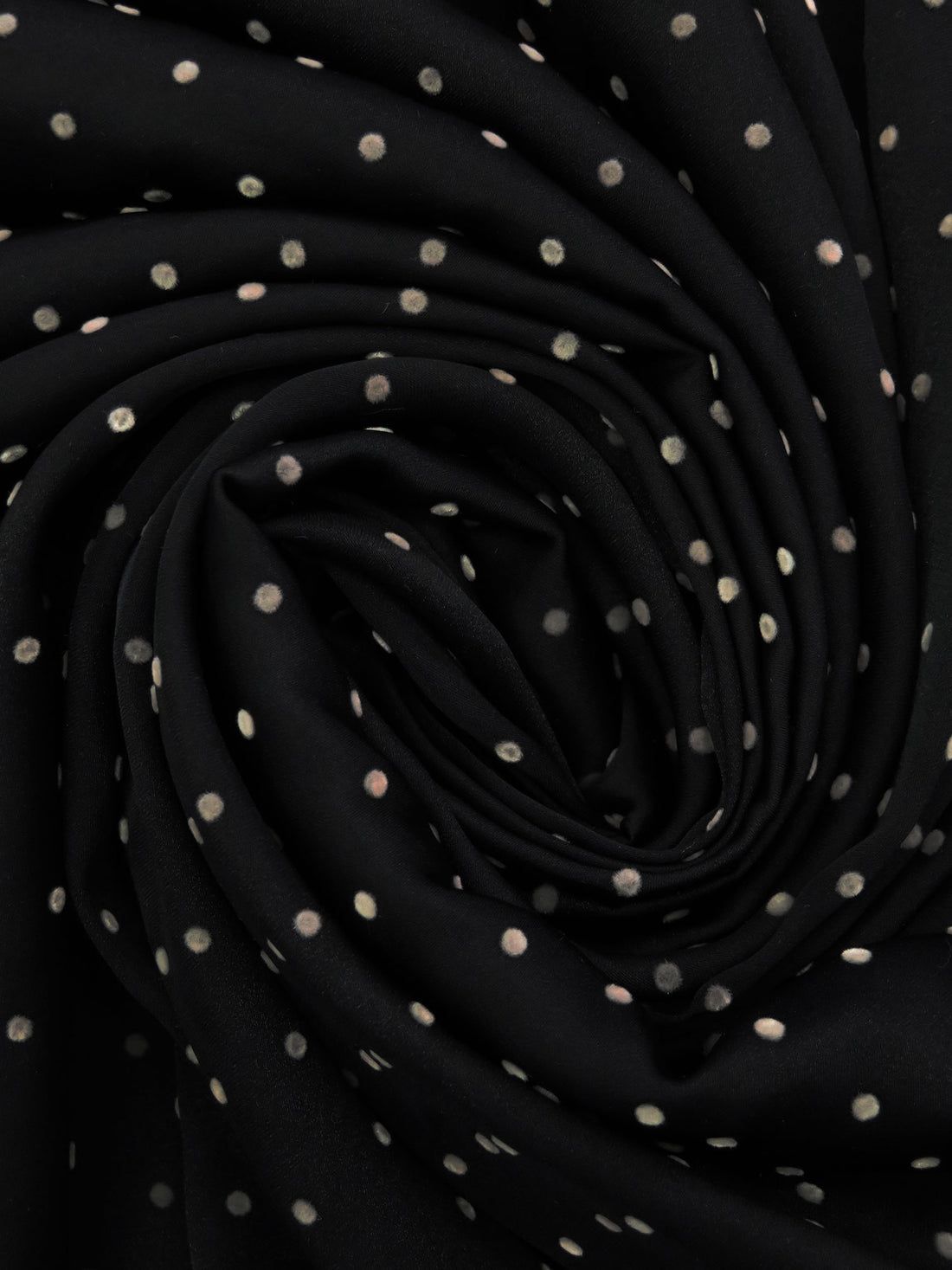 Black/Dusty Beige 100% Polyester Flocked Polka Dot Print Habotai - Imported From Italy - 58W