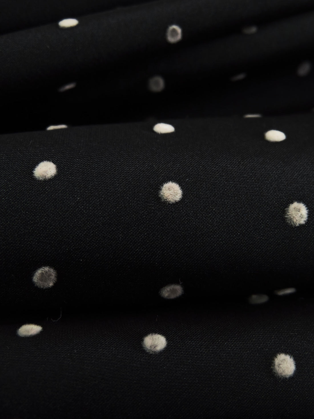 Black/Dusty Beige 100% Polyester Flocked Polka Dot Print Habotai - Imported From Italy - 58W