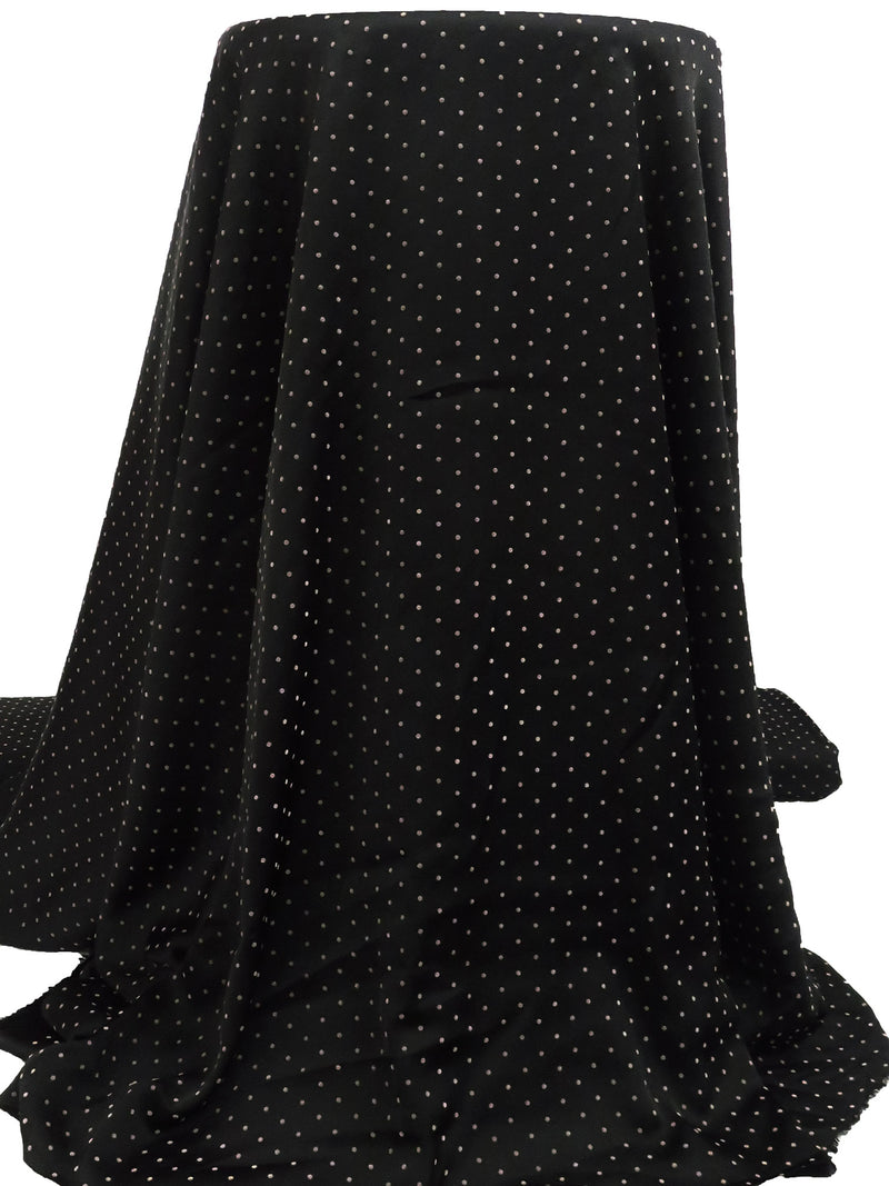 Black/Dusty Beige 100% Polyester Flocked Polka Dot Print Habotai - Imported From Italy - 58W