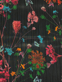 Black/Moonstone/Gold/Multi 100% Polyester Vertical Metallic Stripe Floral Print Crinkle Chiffon - Imported From Italy - 58W